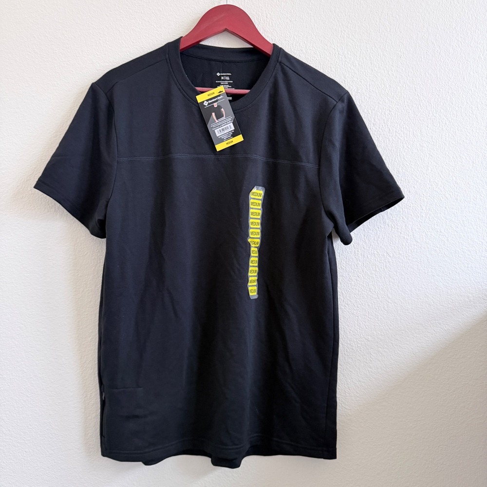 Members Mark Mens Luxe Tee Black Crew Neck Short Sleeve Zipper Pocket Medium NWT